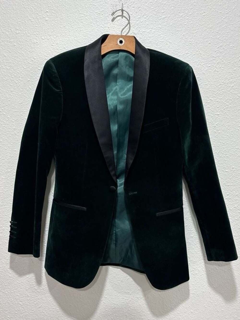 Bellio Bespoke Design Hunter Green Velvet Slim Fit Prom Party Tuxedo Jacket 34R